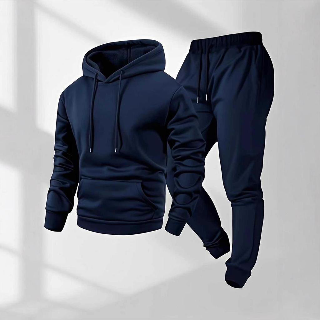 250g Men's Trendy Sports Hoodie & Sweatpants Set - Plain Color