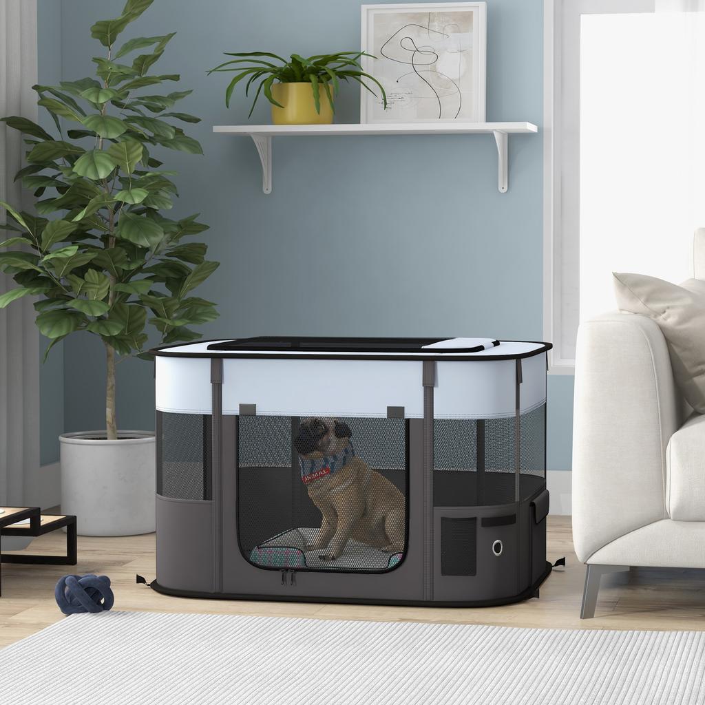 Foldable Dog Pen with Storage Bag for Indoor/Outdoor Use, Portable Pet playpen, with Ground Stakes - Grey