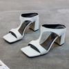 Summer new thick-heeled slippers women's outer wear square head open-toed one-word foreign trade large-size high heels