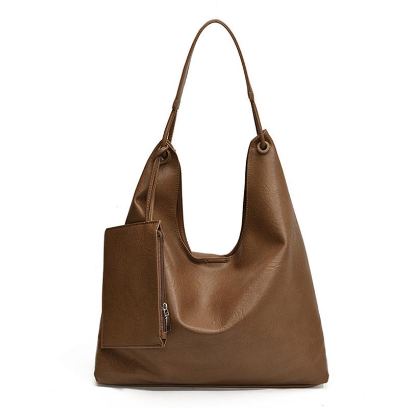 Herbst Winter Schlichte Tragetasche mit großer Kapazität für Damen Neue Retro Pendler Schultertaschen Weibliche Lässige Weiche Lederhandtaschen