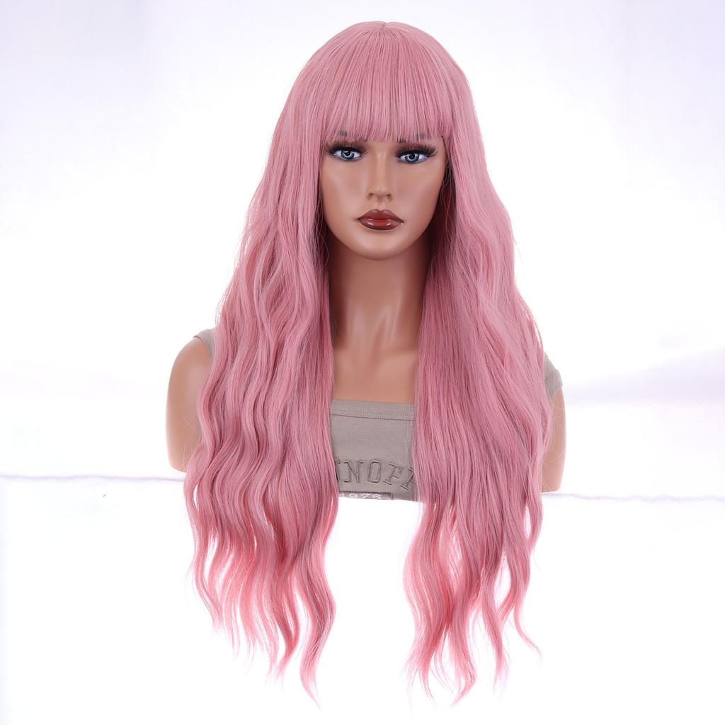 26 Inch Long Curly Full Wigs Heat Resistant Bangs Full Wigs for Photography Stage Movie Hair