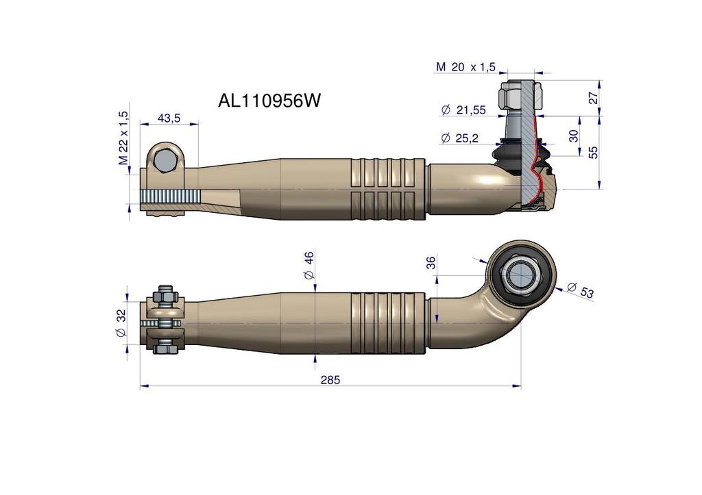 Przegub Kierowniczy Prawy 285Mm- M22X1,5 Al110956 Waryński