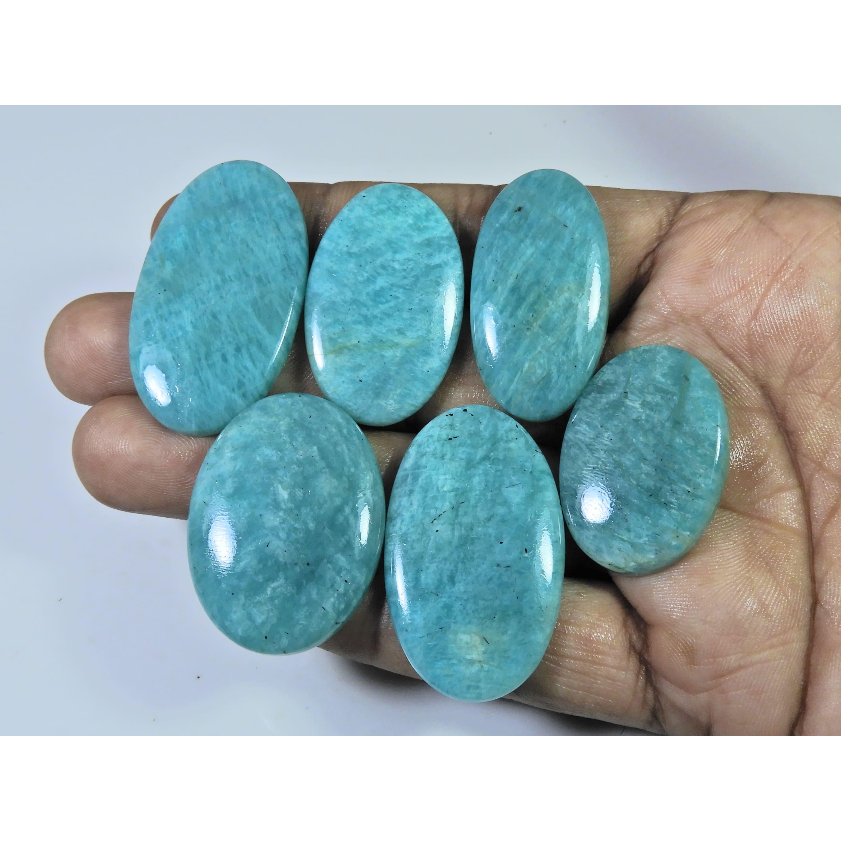 

254Cts. Natural Amazonite Oval Cabochon Loose Gemstone 6Pcs Lot C-660