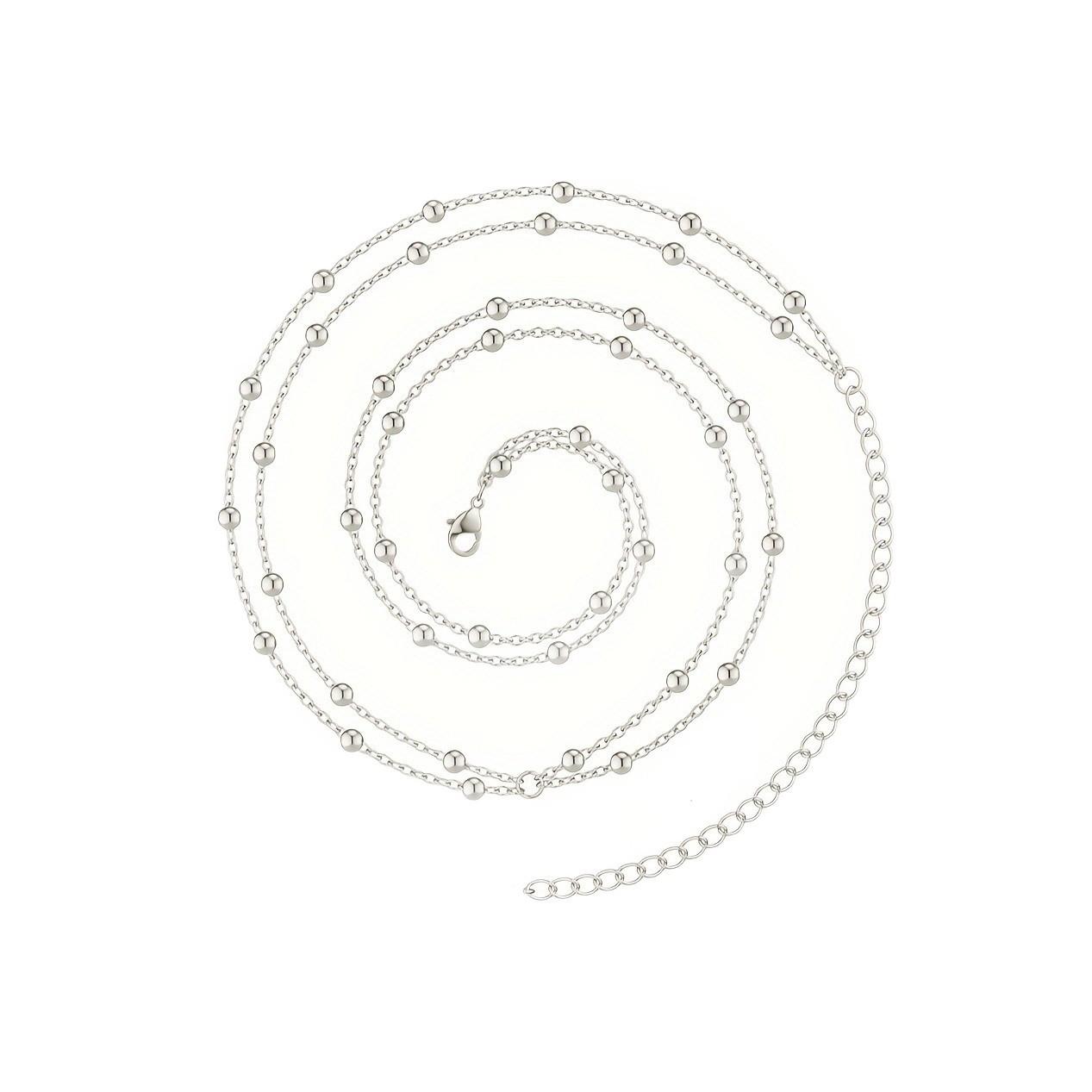 Vintage New Fashion Stainless Steel Rice Bead Waist Chain Cross Design Double-Layered Adjustable Trendy Sexy Body Chain Women