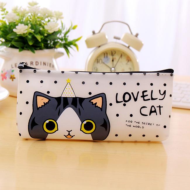 1 Pcs Kawaii Cartoon Cat Pu Pen Bags Student Stationery Gift School Learning Cute Zipper Pencil Case Supplies