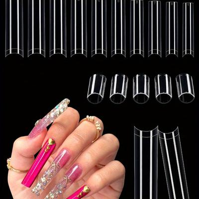 500 Stück Klare Nagelspitzen für Acrylnägel Professionell, 3XL Extra Lang Flach Verjüngt Quadratische Nagelspitzen, 10 Größen Halbe Abdeckung Gerade Französische Falsche