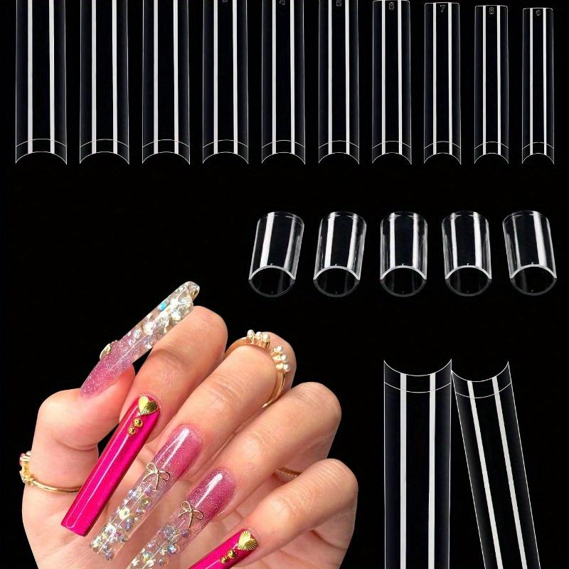 500pcs Clear Nail Tips for Acrylic Nails Professional, 3XL Extra Long Flat Tapered Square Nail Tips, 10 Sizes Half Cover Straight French Fake