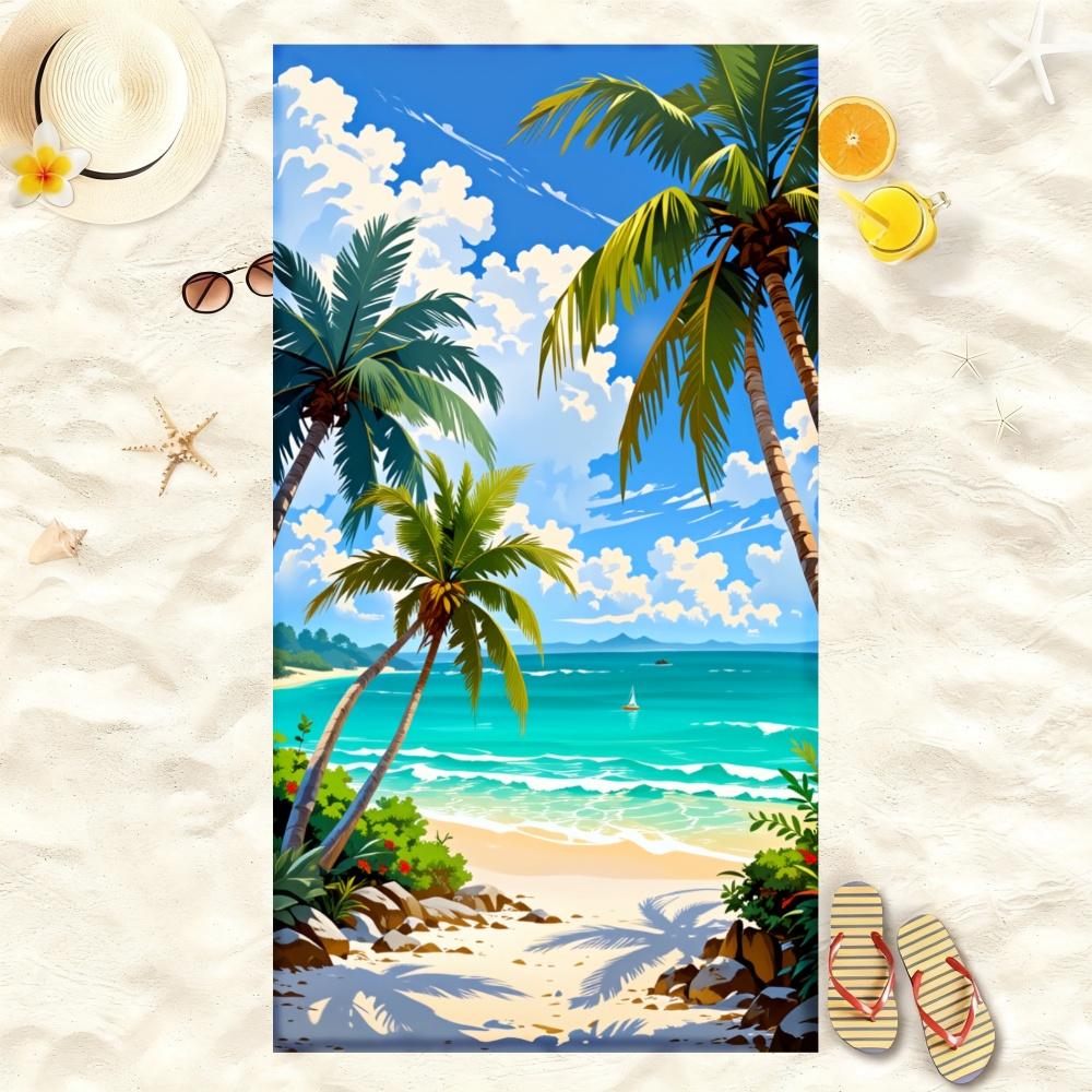Coastal Wave Floral Letter Beach Towel Oversized Soft Microfiber Bath Towel For Beach Party Swimming Holiday Gym Towel