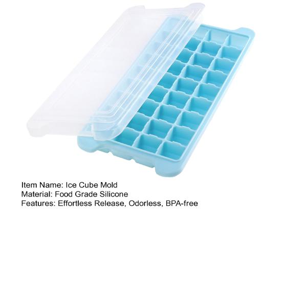 Silicone Ice Cube Tray with Lid 24/36-Cavity Food-Grade Mold for Freezer Easy-Release Leak-Proof Stackable Bar Party Supplies