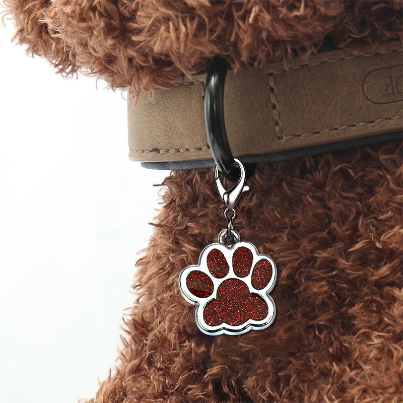 Dog Cat Collar Tag Pendant Pet Accessories Paw Glitter Pendant Keychain