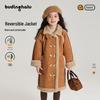 Pudding Haru Girls' Reversible Alpaca Suede Long Double-breasted Winter Coat