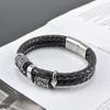 Viking compass Norse Runes Amulet Double-Layer Stainless Steel Men's Leather Bracelet Norse Mythology Jewelry