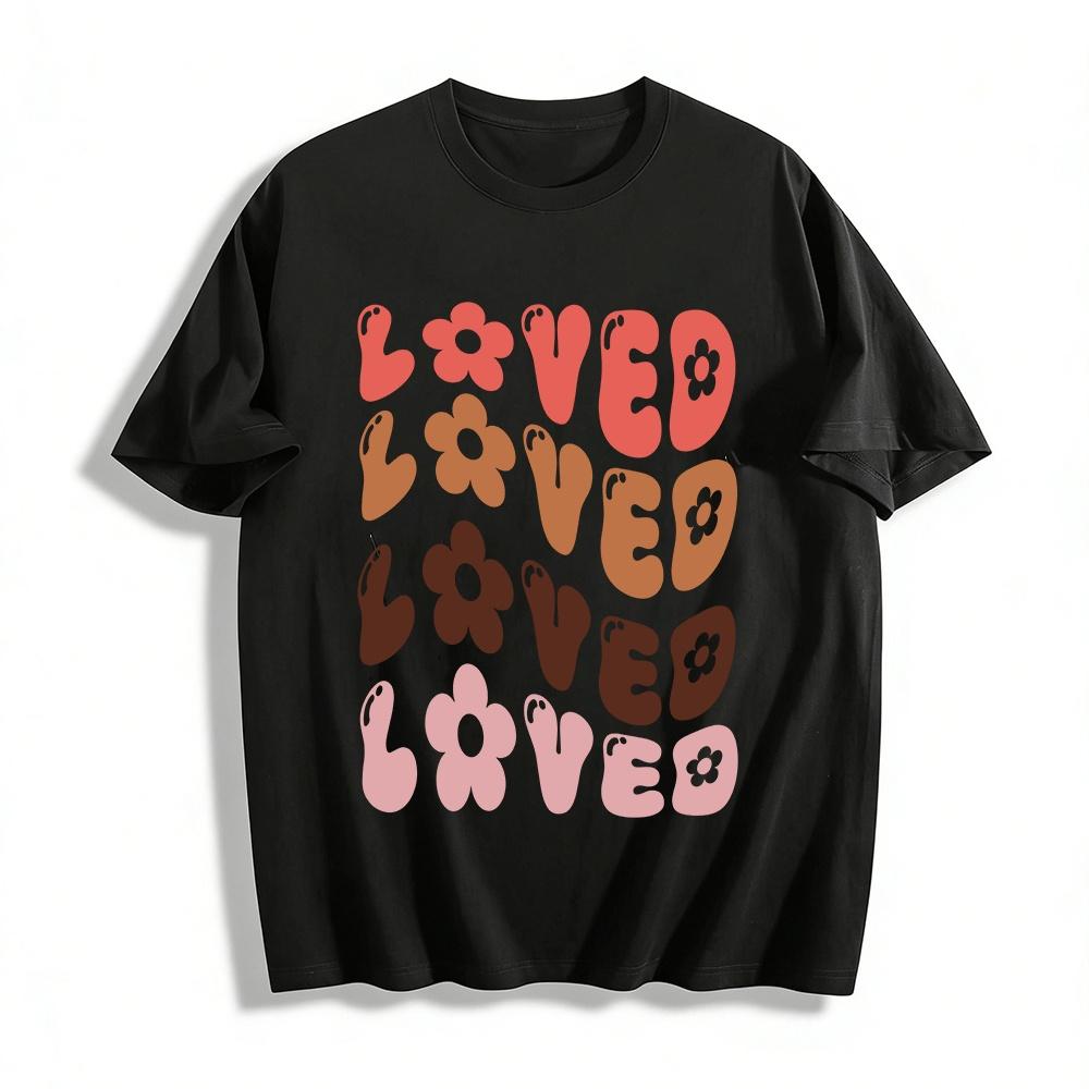 Retro Heart Flower LOVED Print Casual Top Pure cotton T-shirt XXS