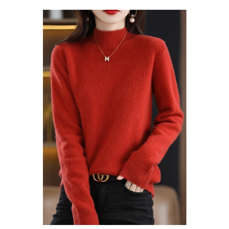 VEZFAA Women's Fashion Casual Fall Winter Solid Color Print Long Sleeve High Neck Sweaters