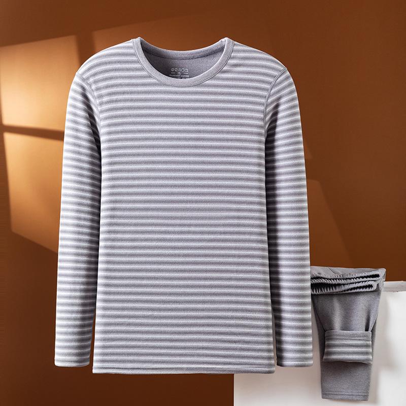 

Ночной благородный птичий полосатый теплый комплект нижнего белья: Взрослый базовый слой с уютным хлопковым вельветом для осени 2XL