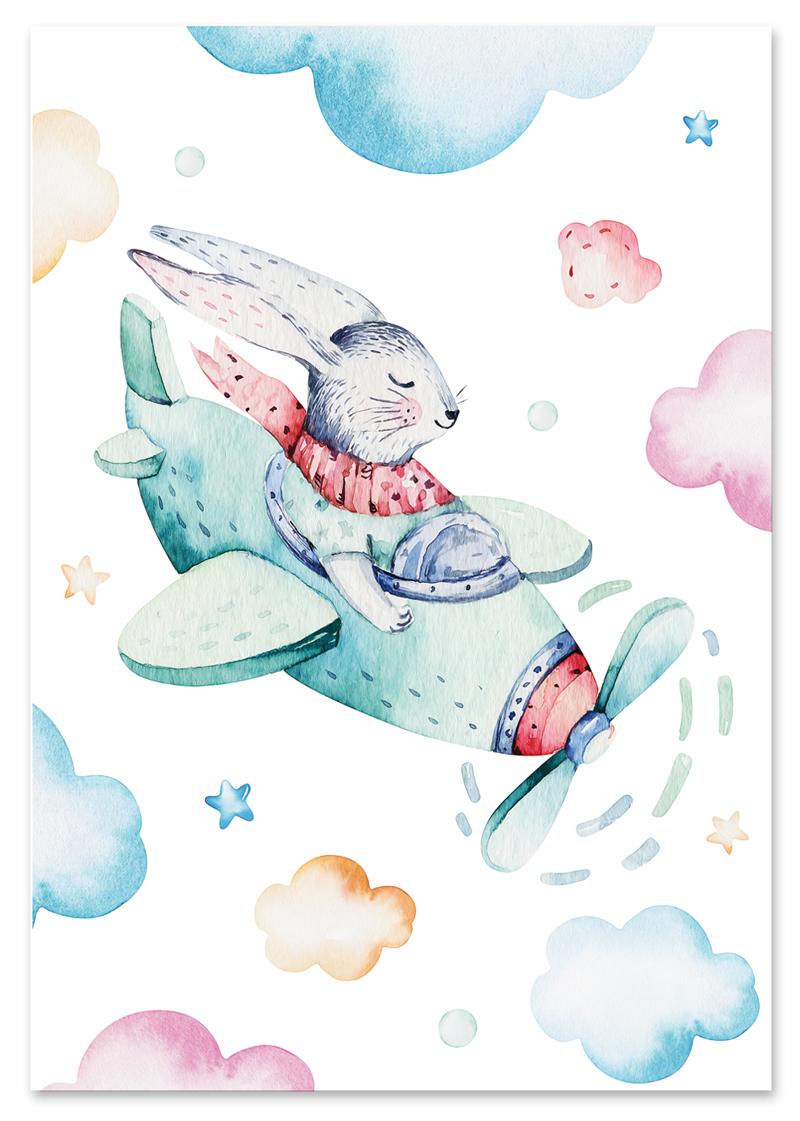 

Плакат заєць на літаку плакати для дітей 30x40 cm