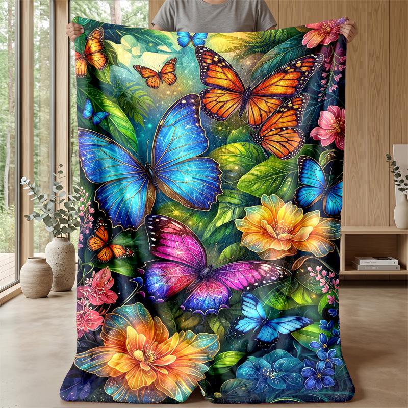 Vibrant Butterfly Art Theme Blanket Lightweight Warm Flannel Blanket Decorative Throw Blanket for Home Decoration