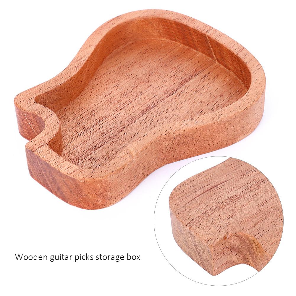 Wooden Guitar Pick Box Mahogany Guitar Shape Picks Case Musical Instrument Accessories