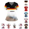 Women's Soccer Flag Print V-Neck Short Sleeve Scrub Top with Pockets and Side Slits for Nurses Healthcare Workers