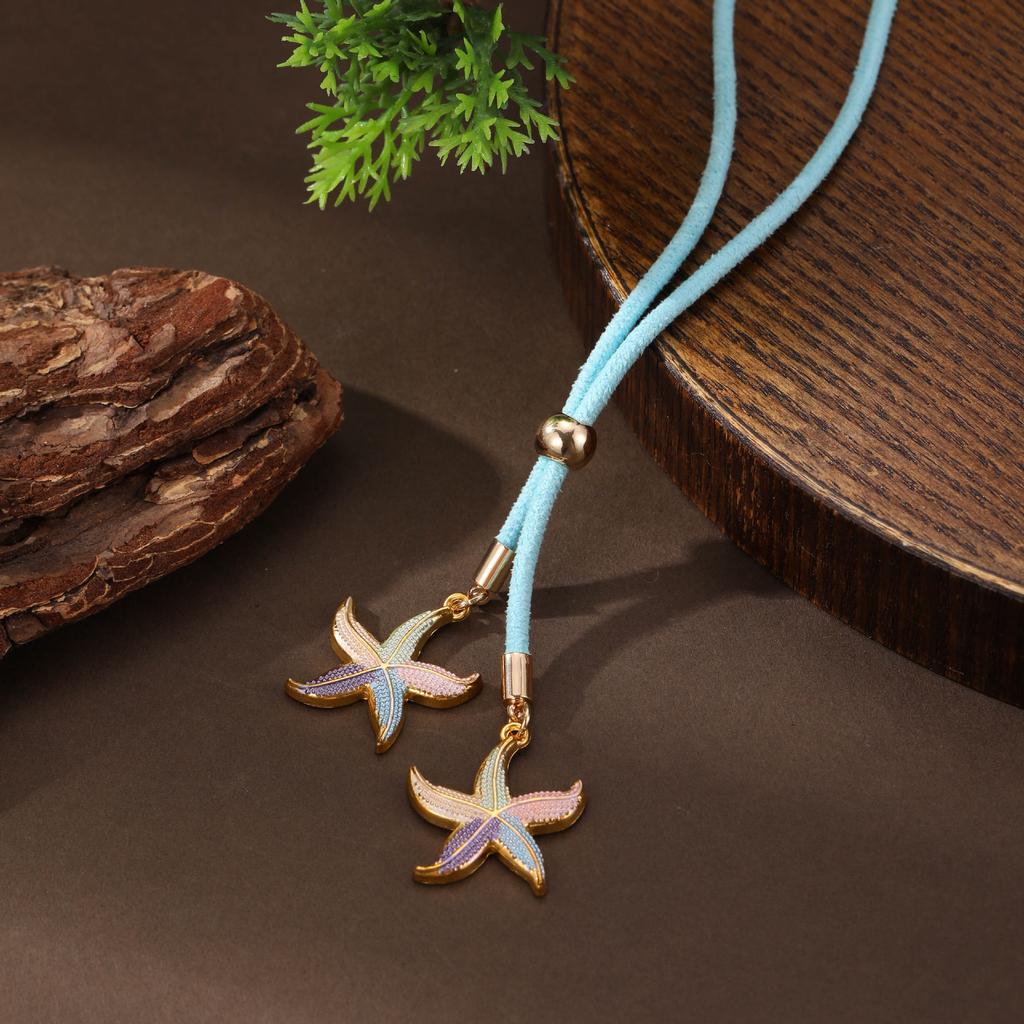 New enamel geometric starfish velvet long pendant for women's simple and versatile starfish long necklace