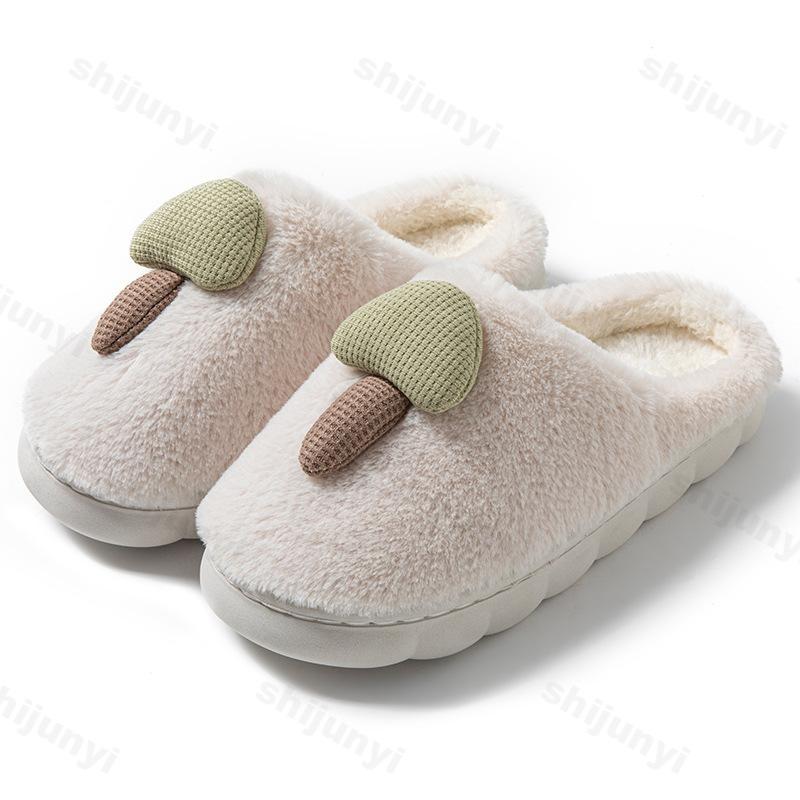 Fashion Couple's Cotton Shoes Winter New Thicken Warm Women's Home Cotton Slippers Lightweight Comfortable Plush Soft Sole Men's Flats