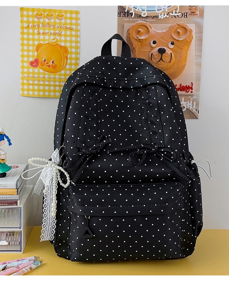 Schoolbag Gentle Girl Wind Polka Dot Bow Sweet Girl Backpack Korean Literature and Art Fresh Student Weekend Travel Backpack