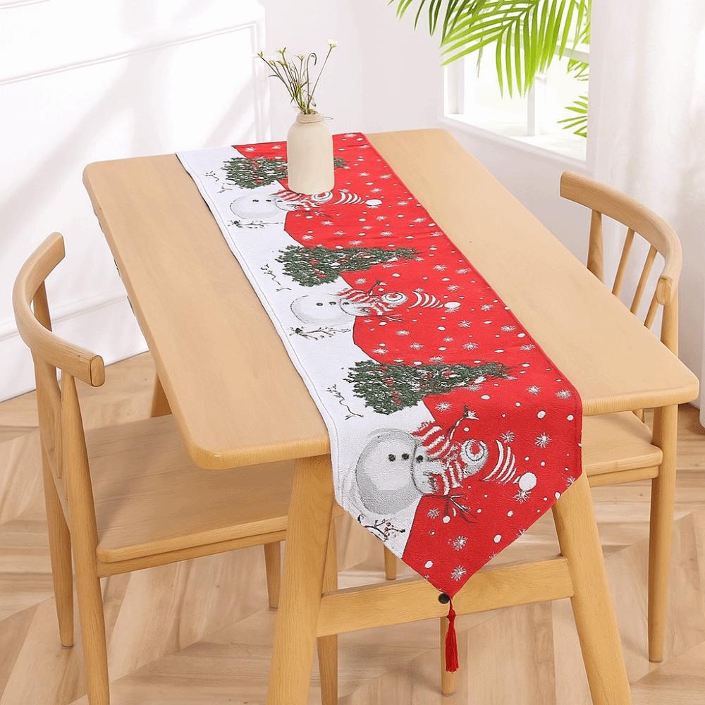 Snowman Printed Christmas Table Runner Long Santa Claus Tablecloth Xmas Desktop Decoration  Event