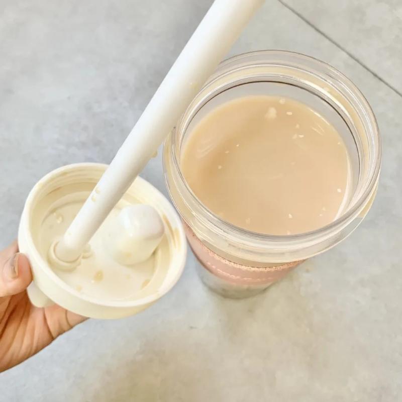 850ML Cute Pearl Milk Tea Straw Plastic Water Bottle with Cup Cover Women Large Capacity Juice Boba Milk Cup Drop-proof Portable Cup