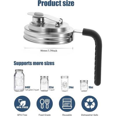 Mason Lid Flip Spouts Lids Stainless Steel Spouts Lid with Handle Anti Slip Design Spout Lid Good Seal Easy To Use Kitchen Tools