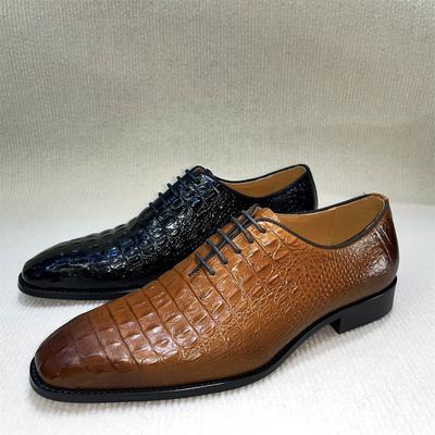 Fashion Men's Genuine Leather Oxford Shoes Crocodile Pattern Fashionable Casual Business Shoes Comfortable Breathable Slip-On Dress Shoe