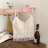 Sleeveless Camisole Top with Chest Pad and Tassel Summer Short Style Beautiful Back Lace Lining Vest
