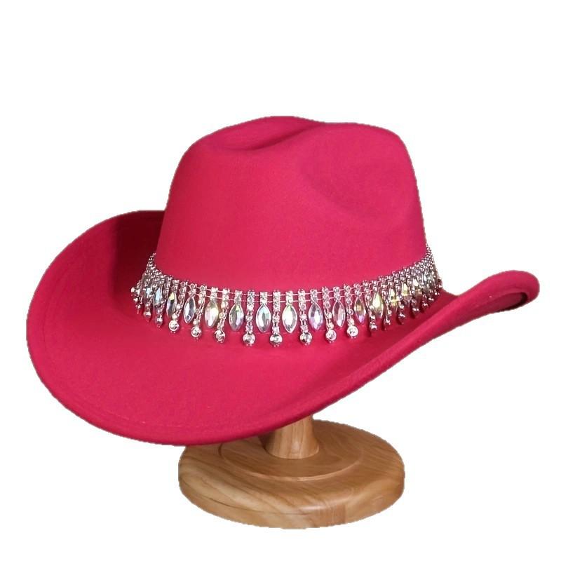 Rhinestone felt western cowboy hat new warm autumn and winter hat women's large brim men's British top hat