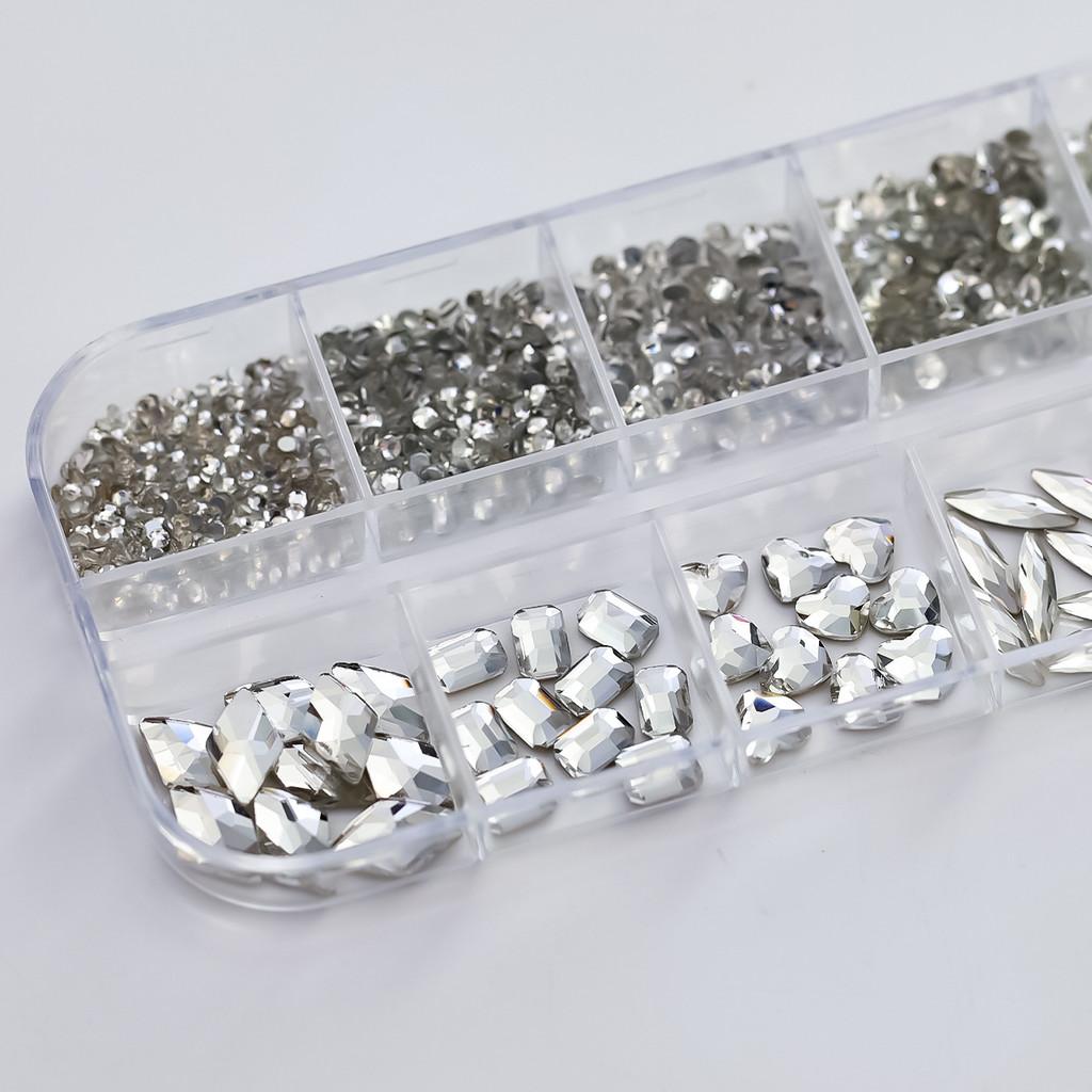 12Grids Flatback Glass Nail Art Rhinestone Multi-shape Crystal Nail Art Gemstones Nail Accessory