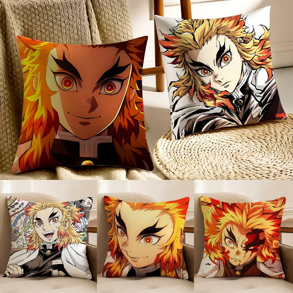 R-Rengoku Kyoujurou Pillow Case Anti-dustmite Pillowcase Invisible Zipper Silky Short Plush Sofa Cushion Cover