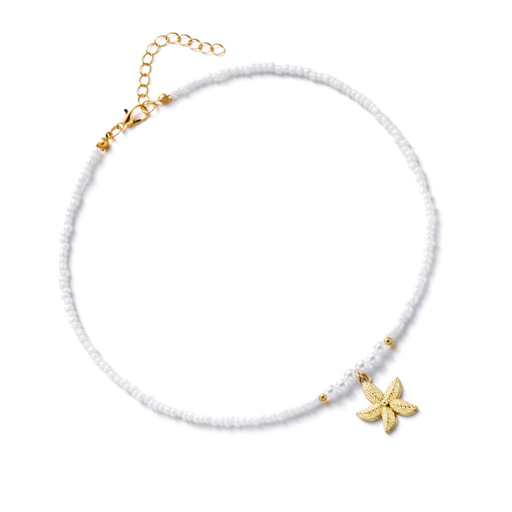 Bohemian Starfish Pendant Pearls Bead Necklace Adjustable Length Portable Jewelry for Beach Vacation and Parties