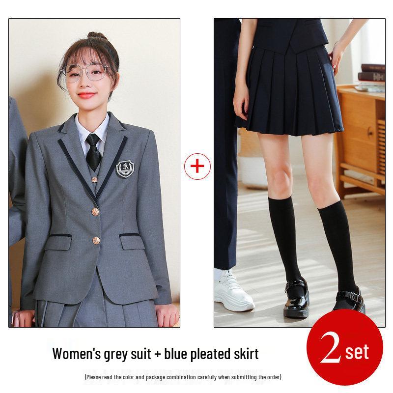 Unisex College-Style JK Uniform: Pleated Skirt & Suit Set