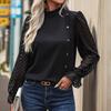 Button Detail Sheer Long Sleeve Blouse For Women
