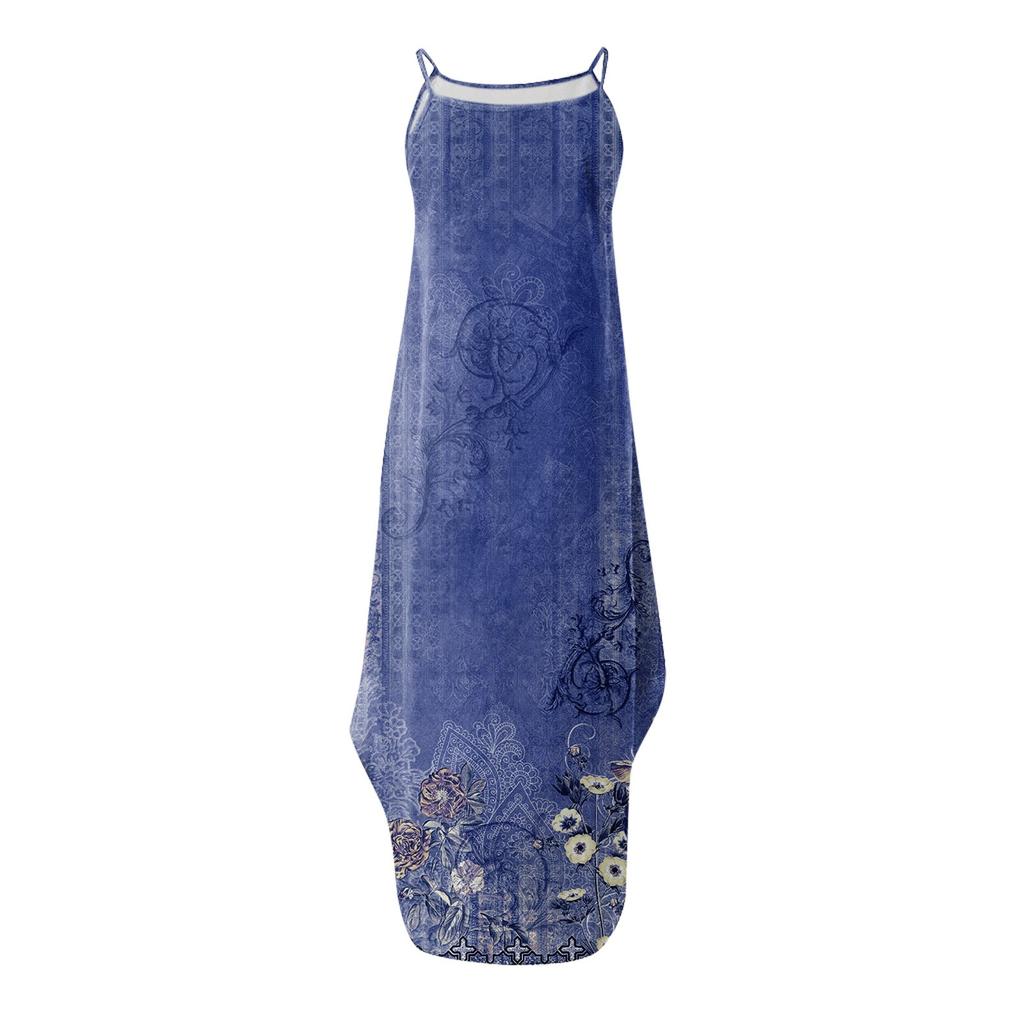 Ženy Dámy Ležérní Sexy Potisk Móda Kulatý výstřih Popruh Volné Midi šaty bez rukávů