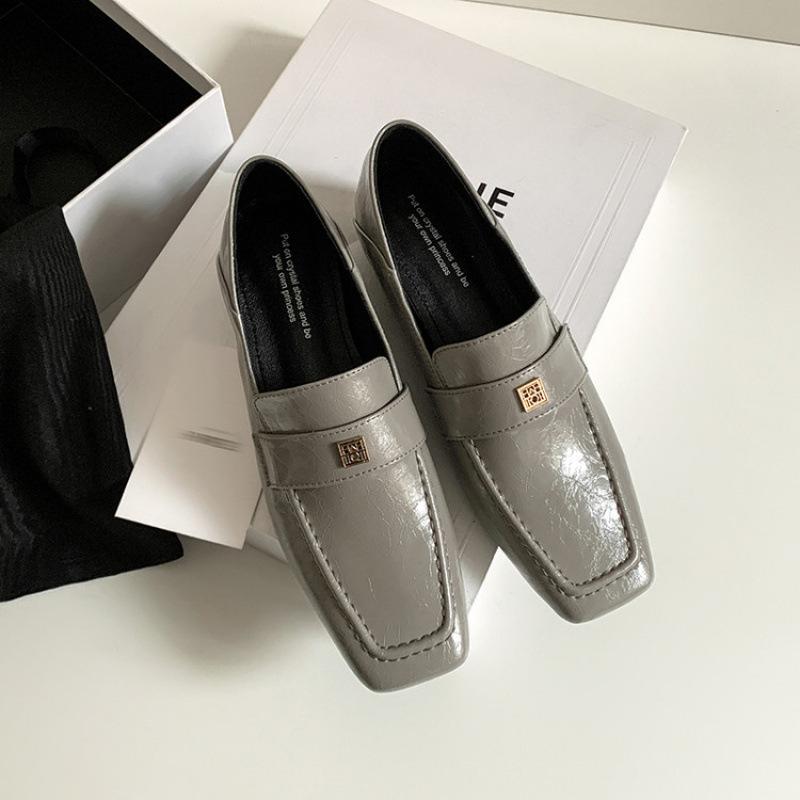 New Women's Fashion Single Shoes, Low Heels, One Pedal, Flat-soled Fashion Cowhide Women's Shoes, Women Wearing Small Leather Shoes In All Seasons