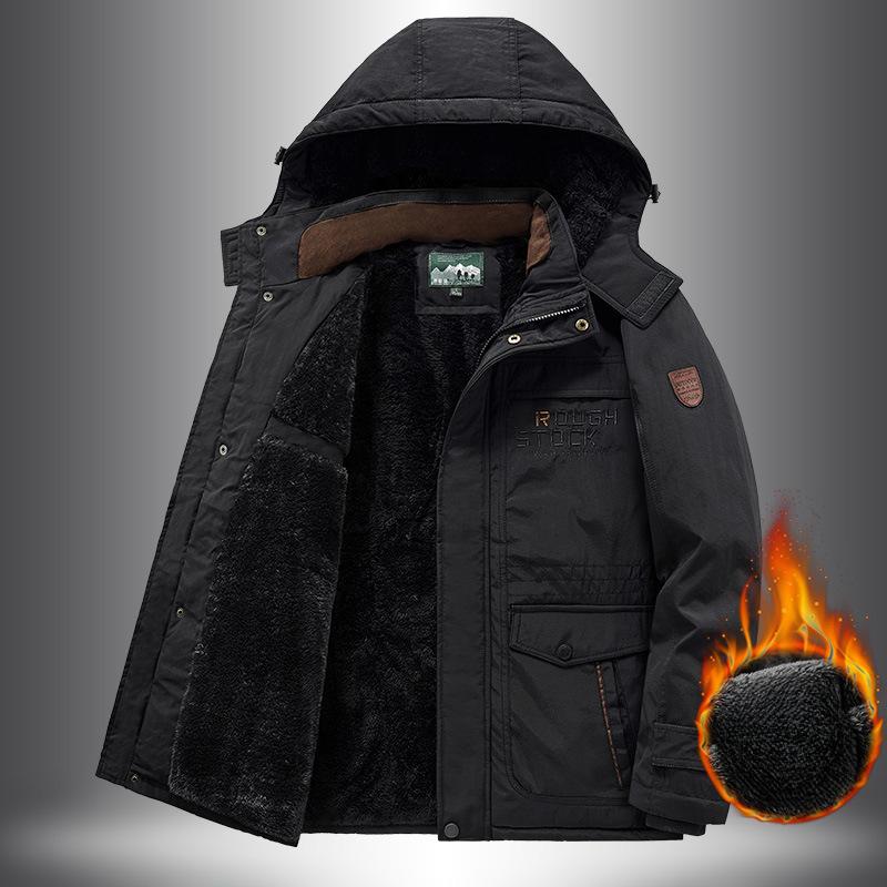 Winter Men's Fleece Thickened Padded Jacket Casual Padded Jacket Large Size Outdoor Multi-Pocket Tooling Padded Jacket