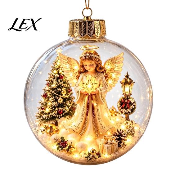 Year Round Home Accent Lighted Clear Christmas Ball Ornaments, Cute Santa Claus/Tree/Snowman/Angel Figure Inside Seasonal Gift with Warm Light