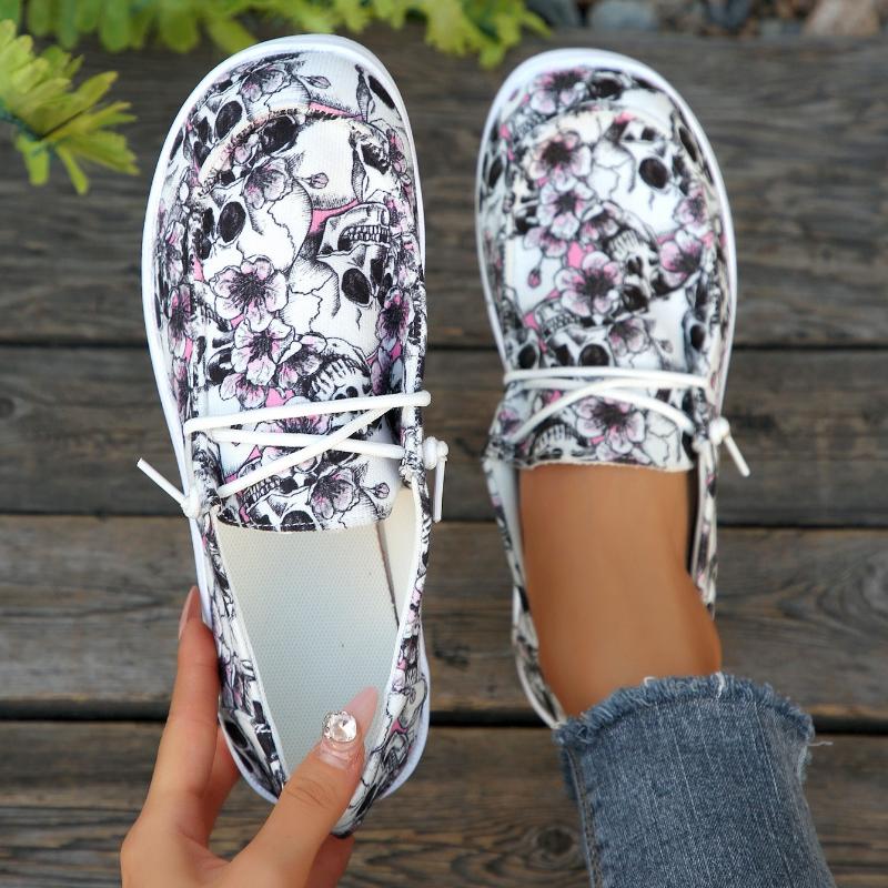 Fashion 2025 Women Sneakers Lightweight Floral Print Canvas Shoes Comfy Walking Flat Sneakers Women Slip-on Round Toe Casual Shoes Women