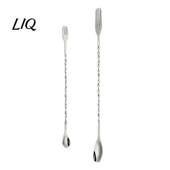 Stainless Steel Stirring Spoon Dual Head Bar Spoon, Cocktail Mixing Stirrers with Long Handle, Multi Use Tool Drink Trident Tip for Coffee Drinks