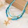 Bohemain Vintage Shell Starfish Turtle Multilayer Necklace for Women Ethnic Handmade Blue Beaded Necklaces Summer Beach Jewelry