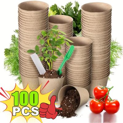 New 100-10PCS Round Biodegradable Seedling Pots Paper Pulp Flowerpot Garden Balcony Succulent Plant Cultivation Tray Nursery Cup