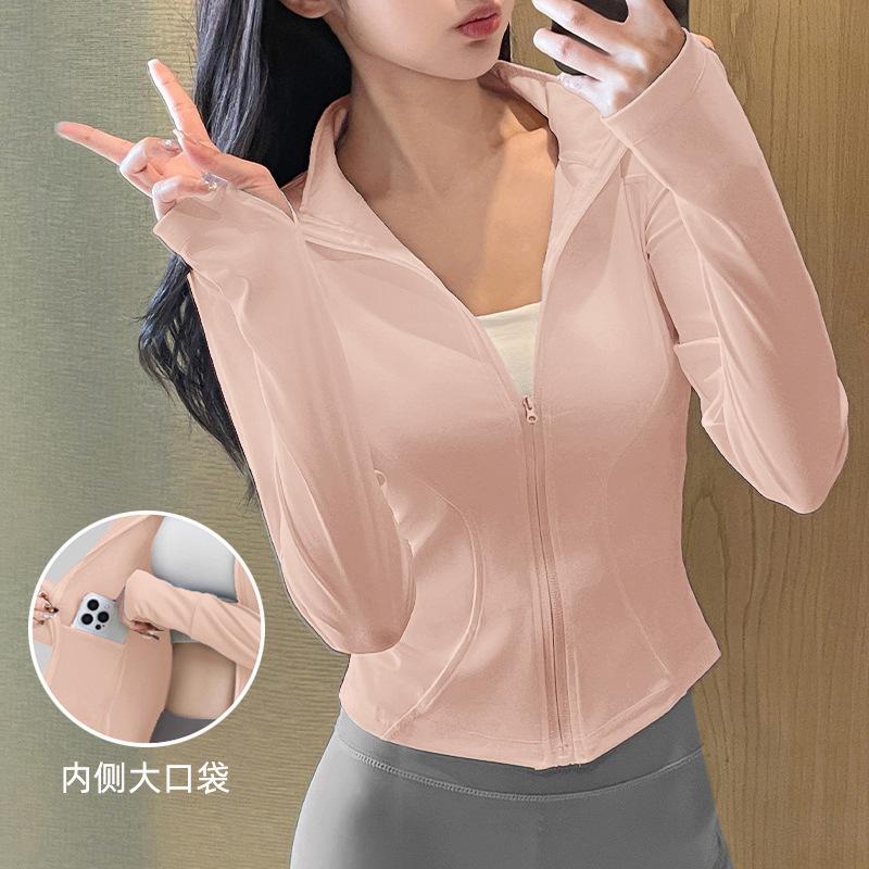 Sunscreen clothes New sports running jacket Outdoor running fitness top Women's training casual stand-up collar yoga clothes
