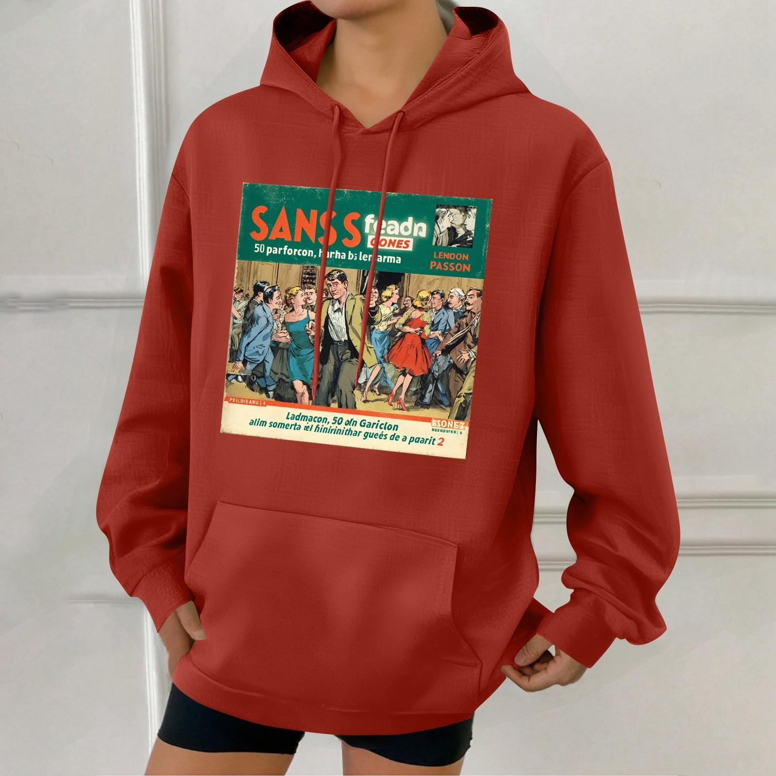 

Women s Fashion Retro Printed Casual Hooded Sweatshirt With Pockets XL Кіновар