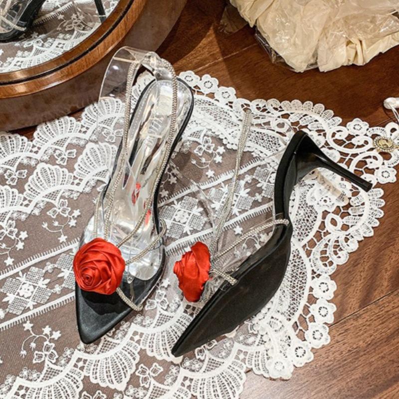 Fashion Designer Sandals for Women 2025 Summer New High Heeled Sandals Elegant Pointed Open Toe Sandal Fashion Flower Sandals for Women