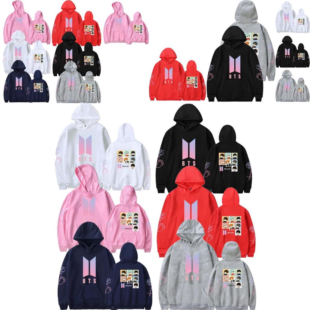 Bts Huvtröja Med Broderad Grafik Bomullsfleece För Ungdomar Vardagskläder