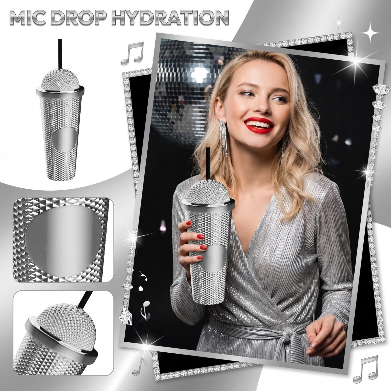 

Reusable Tumbler Cup with Microphone Shaped Lid for Cold Drinks Durable Plastic Material Unique Design for Parties Events One Size срібний